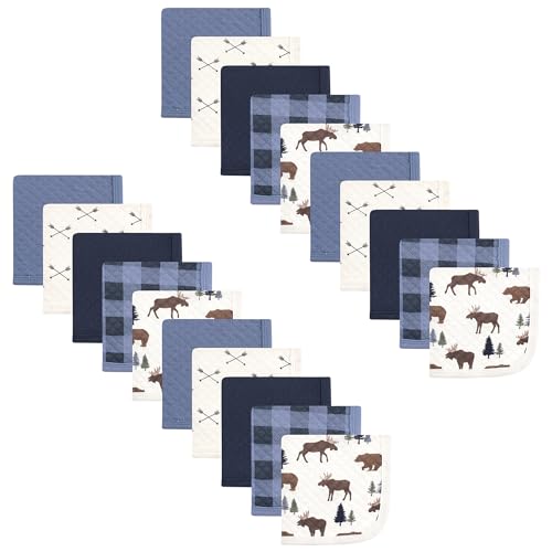 Image of Hudson Baby Unisex Baby 20Pc Quilted Cotton Washcloths, Moose Bear, One Size