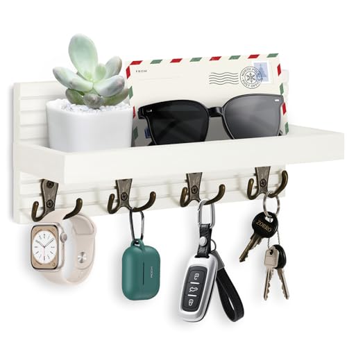 Votoko Portachiavi da Parete in Legno, Portachiavi da Muro con Ripiano, Porta Chiavi da Muro per Casa con 8 Ganci, Appendi Chiavi Home Decor, per Corridoio, Ingresso, Cucina, Bagno (Bianco)