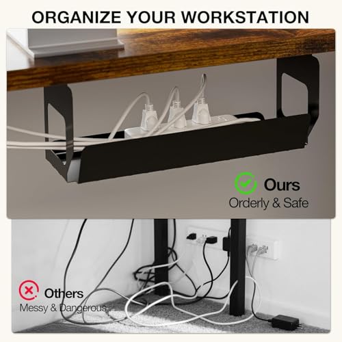 Image of Muvai 71 Inch L Shaped Standing Desk Adjustable Height with Cable Management Tray,Gaming Electric Corner Standing Desk, Sit Stand Computer Table with Reversiable Splice Board, Rustic Brown