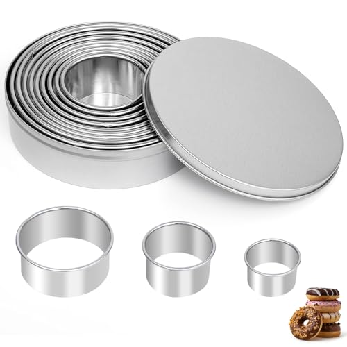 QEEYON 12 PCS Emporte-Pièces Ronds en Acier Inoxydable - Avec Boîte de Rangement, Emporte Pièces Cuisine pour Biscuits Pâtes à Sucre Gâteaux Cookie Cutter
