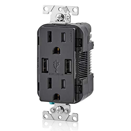 Leviton T5632-E Type-A USB in-Wall Charger with 15A Tamper-Resistant Outlet, USB Charger for Smartphones Black - Image 2