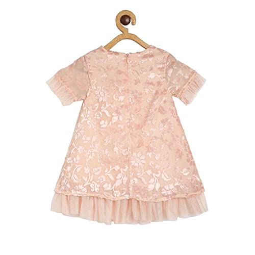 Image of miniklub Baby Round Neck Raglan Sleeve Woven Polyester Dress (Beige Color)