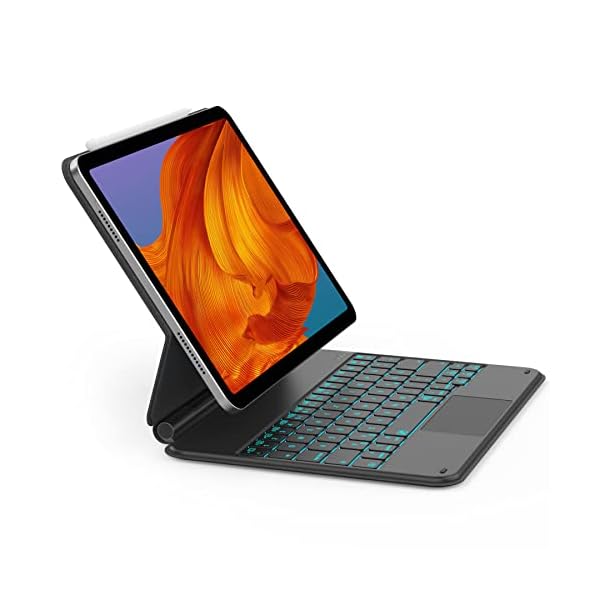 Officelab Beleuchtete Tastatur kompatibel mit iPad Air 5. Generation, iPad Air 4. Generetion und iPad Pro 11" 3./2./1. Generation, mit touchpad und 7-Farbiger Hintergrundbeleuchtung, QWERTZ, KB09111
