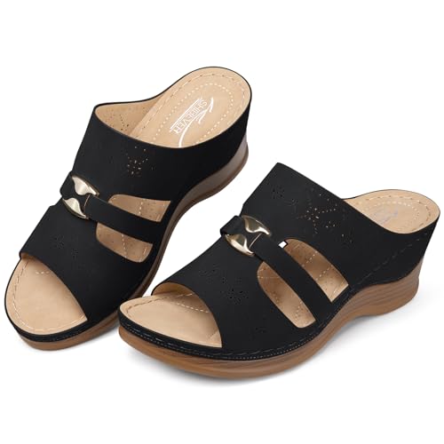 SHIBEVER Wedge Sandals for Women Hollow Out Slip On Platform Wedge Sandals Summer Casual Walking Shoes2