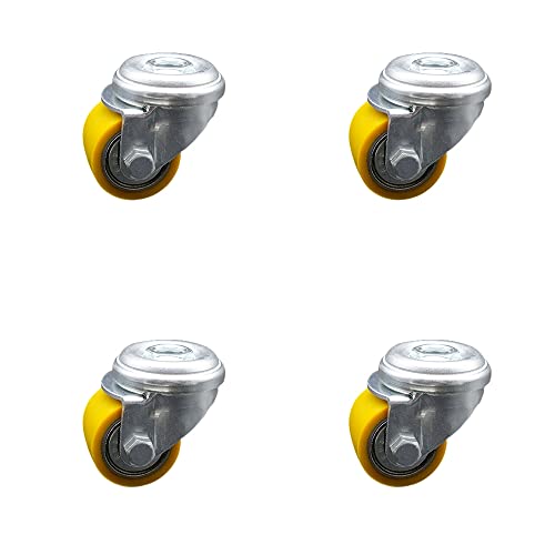 Low Profile Polyurethane Swivel Bolt Hole Caster Set of 4 w/35mm x 27mm Yellow Wheels - 880 lbs Total Capacity - Service Caster Brand
