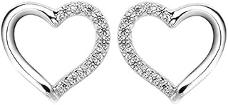 Silver Heart Stud Earrings - 925 Sterling Silver Studs with Sparkling Cubic Zirconia, Birthday Christmas Gifts for Women
