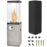 COSTWAY Outdoor Gas Patio Heater, 12 KW Flame Adjustment Portable Propane Fireplace with Lockable Wheels & Waterproof Cover, Real Flame Standing Floor Heater for Garden Camp BBQ Parties (Light Grey)
