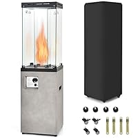 COSTWAY Outdoor Gas Patio Heater, 12 KW Flame Adjustment Portable Propane Fireplace with Lockable Wheels & Waterproof Cover, Real Flame Standing Floor Heater for Garden Camp BBQ Parties (Light Grey)