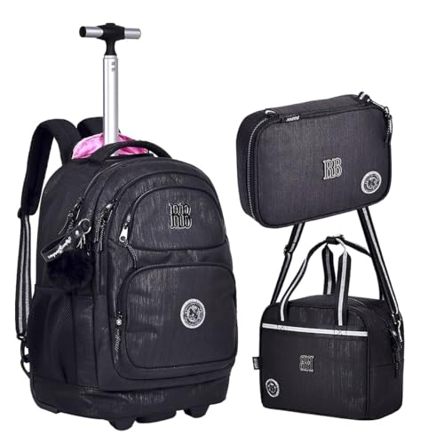 Kit Mochila Rodinha Lurex Rebeca RB Lancheira Estojo Preto