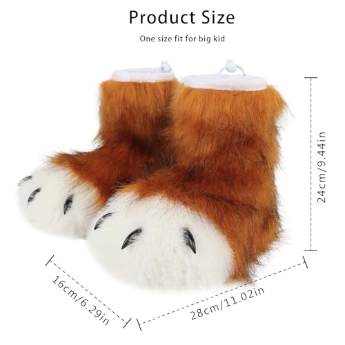 Image of Animal Fuzzy Slippers Bear Cat Wolf Dog Fox Fursuit Feet Paw Claw Shoes Furry Boots Costume Accessories for Adult Kids