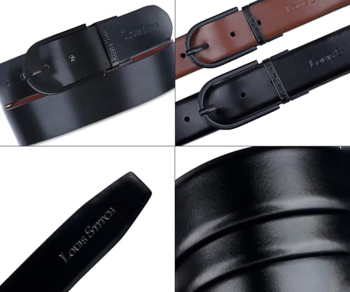 Image of LOUIS STITCH Men's Reversible Italian Leather belt for men 1.25 inch (35mm) Waist Strap Black Brown Belt (BEPLNJ)