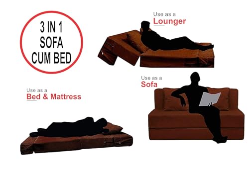 Image of Aart Store 3x6 One Seater Space Saving Foldable Sofa /Cums Bed with Removable Washable Fabric Cover - Brown
