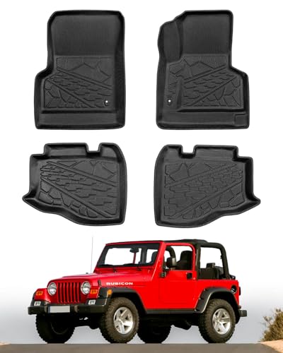hoMPLEX Floor Mats Cargo Liner for Jeep Wrangler TJ 1997-2006 All Weather Protector Heavy Duty TPE Waterproof Anti-Slip Tech Trunk Mats for Jeep Wrangler TJ 2000 2001 2002 2003 2004 2005 Accessories