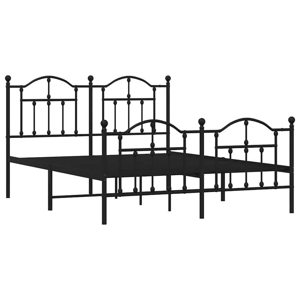 vidaXL Metal Bed Frame without Mattress with Footboard Black 135x190cm — image 1