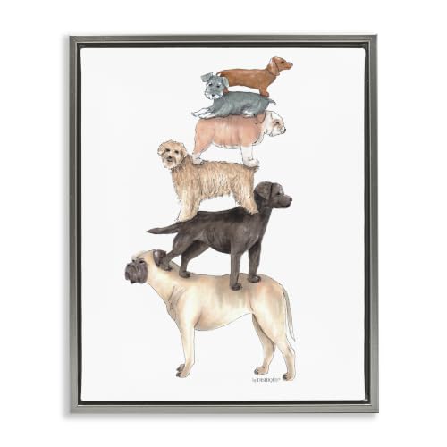 Mixed Stacked Dog Breeds Balancing, 24 x 30 Inch Canvas in Floater Frame