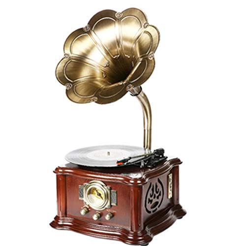 Record player Plattenspieler, Retro-Bluetooth-Plattenspieler mit 3 Geschwindigkeiten und 33/45/78 (U/min), Riemenantrieb, USB/SD-Anschluss, UKW-Radio, 360-Grad-Surround-Vinyl-Musikplayer, Naturholz