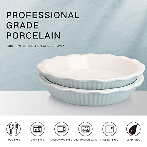 Avla 2 Pack Ceramic Pie Dish, 9 Inches Pie Pan Pie Plate Round Baking Dish Pan With Ruffled Edge For Kitchen Cooking Dessert Dinner, Sky Blue #TOP2