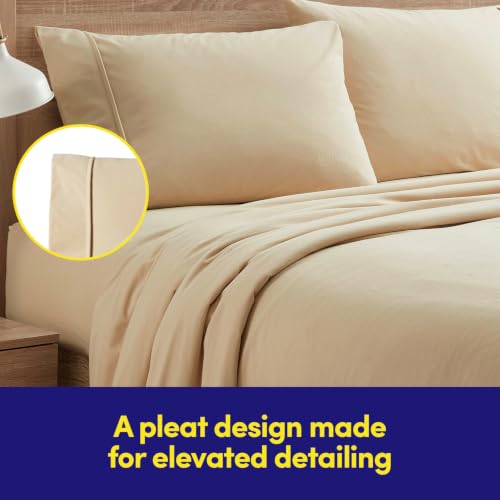 Image of Flannel Sheets Warm and Cozy Deep Pocket Breathable All Season Bedding Set with Fitted, Flat and Pillowcases, Full, Beige