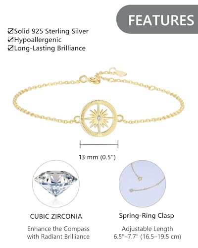 GAVU Sterling Silver Compass Bracelet, Adjustable Chain for Women - Anniversary & Birthday Gift3