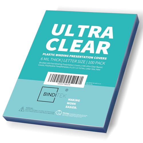 Image of Binditek 6 Mil PET Binding Covers, 8.5 x 11 Inches, Ultra Clear, 100 Pack | Plastic PET Binding Covers, Letter Size, Ultra Clear, Square Corners, Unpunched, Ideal for Business Reports and Proposals