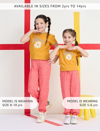 Image of Amazon Brand - Symbol Girls Relaxed Fit Printed Rayon Jogger Pants | Elasticated Waistband | Age 2-14 Years