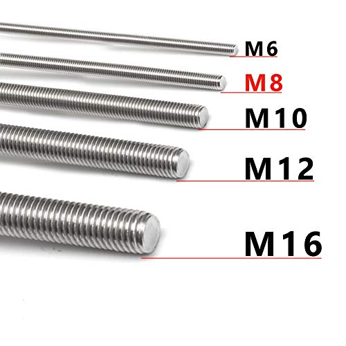 Feelers 304 Stainless Steel M8-1.25 Fully All Threaded Rod, Long Threaded Screw, Right Hand Threads, 250mm Length【Pack of 2】