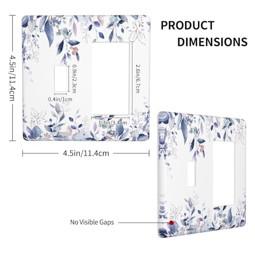 Decorative Outlet Covers Rustic Ink Blue Eucalyptus Leaves Sage leaf 2 Gang Outlet Cover Wall Plate Single Toggle Rocker Light Switch Cover Plate Switch Plate Covers for Bedroom Decor