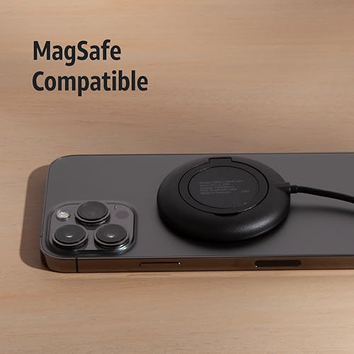 Image of AT&T Magnetic Wireless Charging Pad with Built-in Ring Stand - 15W Fast Charging, USB-C PD Input, Case-Friendly Magnetic Design - Ideal for Desk, Travel, and Nightstand Use - Black