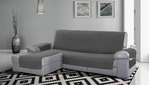 HM'S HOME'SECRET - Funda Cubre Sofá Chaiselongue Acolchado con Bolsillos, 2 tamaños 240cms y 280cms. (Gris, 280cm)
