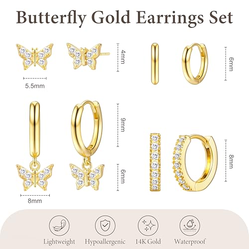 Image of Small Gold Huggie Hoop Earrings Set for Women Men Hypoallergenic 14K Plated Stack Cartilage Earrings, Sterling Silver Multiple Piercing Lightweight Mini Thin Cute Dainty Trendy Jewelry Gifts for Women