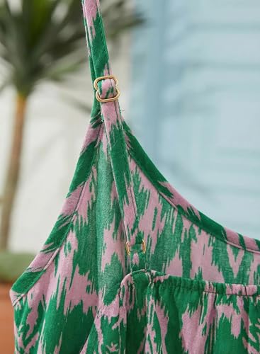 Image of Dokotoo Summer Dresses for Women 2026 Spaghetti Strap Sexy Deep V Neck Smocked Ruffle Flowy Boho Dresses
