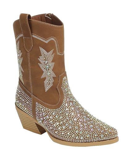 Forever Link Kids/Girls/Children Western Cowboy Low Heel Ankle Boots, Black