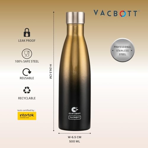 Image of Clay Craft Vacbott Gerald Double Tone Double Walled|18 Hours Hot and 24 Hours Cold Vacuum Insulated|Thermosteel|Flask 500ml|2 Pcs, Steel Bottles for Travelling|BIS Certified|1Year Limited Warranty