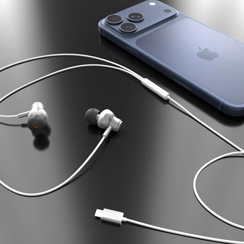 Image of Kratos Tune V6 C Type Earphones Wired, Deep Bass Drivers Earphone, Inline Control Type c Headphones with Mic, Comfort Fit Type c Earphone with Volume Control,Metallic C pin Earphones (White)