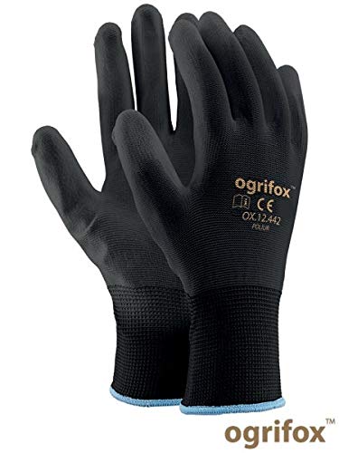 12, 24 paia di guanti da lavoro in nylon rivestito in PU, neri Giardinaggio, edilizia, meccanica di Ajs Workwear Ltd
