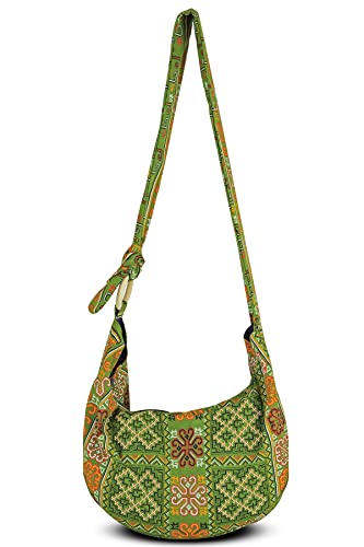 Image of Hobo Crossbody Bag for Women - Handmade Cotton Boho Purse with Wooden Ring | Lightweight Slouchy Shoulder Sling Tote Bag