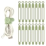 TamBee Cable Ties Reusable Silicone Cable Straps 16pcs Cable Wire Ties Cable Cord Organizers for Earphone Phone Charger Audio Cable Computer (16Pcs, Green)
