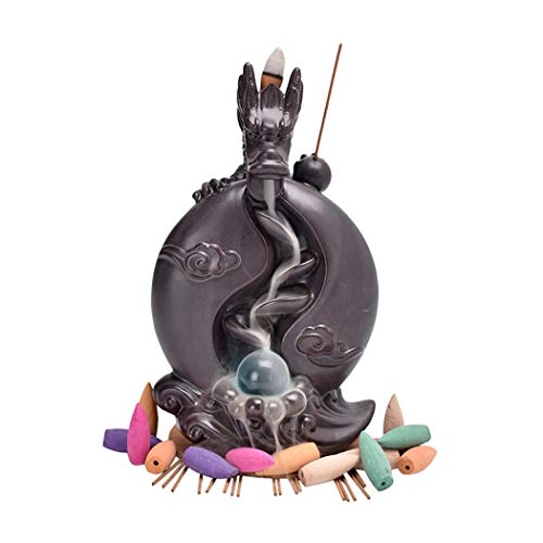 Drachen-Rückfluss-Räuchergefäß, handgefertigter Räucherstäbchenhalter, Wasserfall-Rückfluss-Räucherkegel, Porzellan-Räucherstäbchenhalter, Heimdekoration mit 20 kostenlosen Kegeln, Geschenke Cover