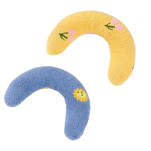 HUATEEN Coussin pour Chat,2 PCS Oreillers pour Compagnie pour Chats pour Chat en Forme de U Bleu et Jaune pour Chats et Chiens d'intérieur,pour Animaux Infusé Herbe à avec Support de Cou