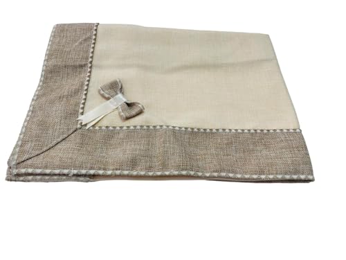 Tovaglia Copritavolo Quadrata 140x140 in Tessuto Effetto Juta con Balza e Fiocco, Made in Italy - Copri Tavola Tinta Unita per Cucina e Sala - Classico Rustico Country (Quadrata 140x140cm, Panna)