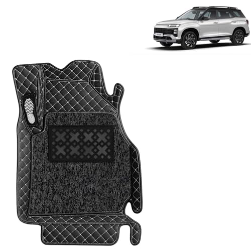 Image of KINGSWAY Accessories Premium 7D Car Floor Mats Only Compatible with Hyundai Alcazar (7 Str) Year 2024 Onwards, Set of 4 Pcs, 100% Waterproof & Washable 7D Car Foot Mats, Classic Black