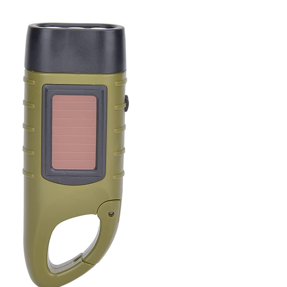 Solar Hand Crank Flashlight Durable LED Portable Torch for Camping Climbing, ABS Plastic, Green (Dark Green)