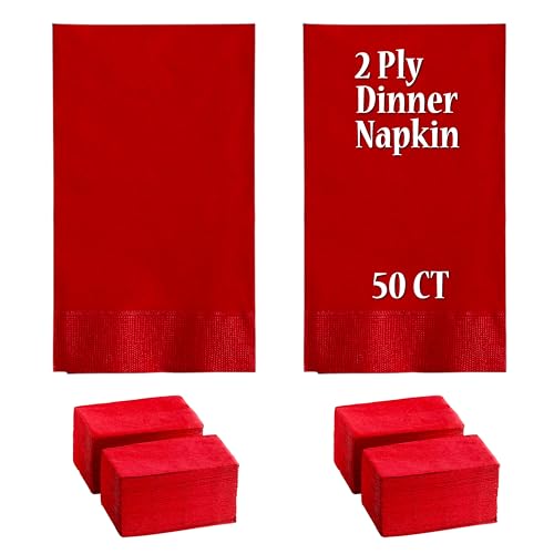 Perfectware- 2 Ply Dinner Napkin Red- 50 CT Red 2 Ply15 x 17 Paper Dinner Napkins - Pack of 50 CT. Ideal for Party. (PWRedDinnerNapkin-50CT)