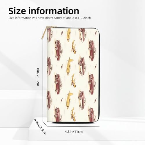 Vintage Airplane Car Print Wallet Women, Leather Bifold Multi Card Wallet, Long Purse Women's Wallets2
