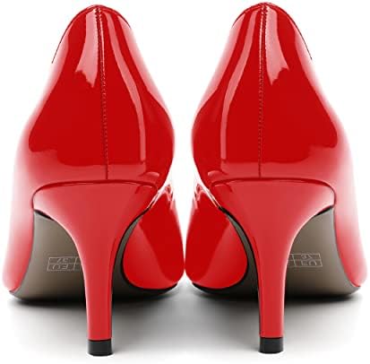 AMBELIGHT Women's Patent Stiletto Office Slip On Solid Pointed Toe 2.5 Inch Casual Mid Heel Pumps Shoes Red Size 13 - Tacones para Niñas | Image 3