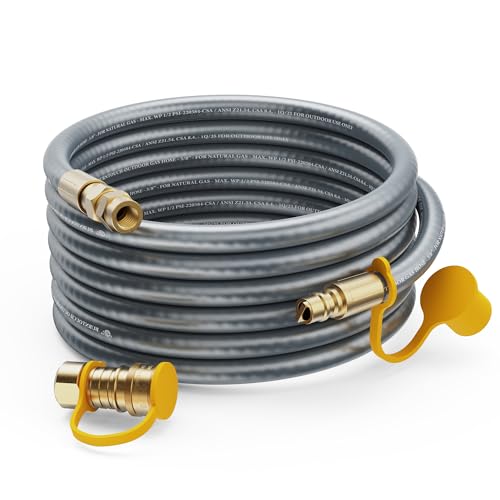 QKLngtan 25FT 3/8 ID Natural Gas Hose PVC Rubber Outer Layer & Stainless Steel Inner Wire Tool-Free Quick Connect for Patio Heaters Grills & Generators