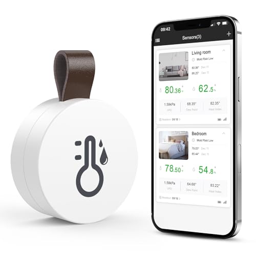 ORIA Bluetooth Thermometer Hygrometer Mini Innen Temperatur- Feuchtigkeitssensor mit APP Daten Export kompatibel mit iOS/Android für Wohnzimmer Babyzimmer Haus