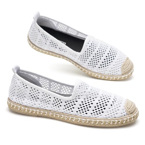 GLAMORA Damen Espadrilles Atmungsaktiv Sommer Schuhe Bequem Flach Flexible Slipper Leichte Strickschuhe Komfort Freizeitschuhe