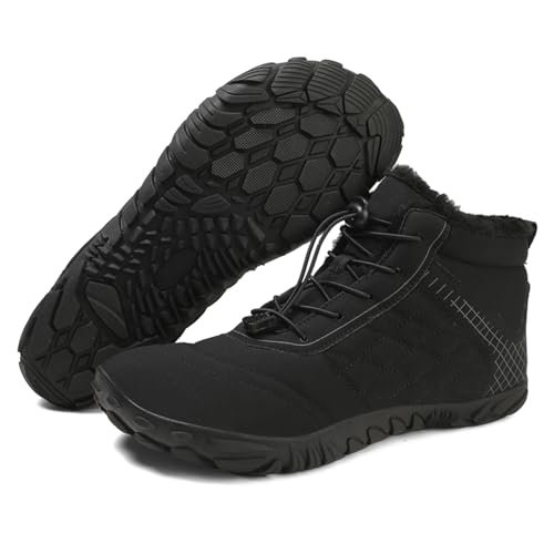 Image of Winter Footwear Barefoot Shoes Women Men Zero Drop Barefoot Hiking Boots Slip On Warm Waterproof Snow Boot Minimalist Wide Toe Ankle Booties Five Finger Hike Shoes Outdoor