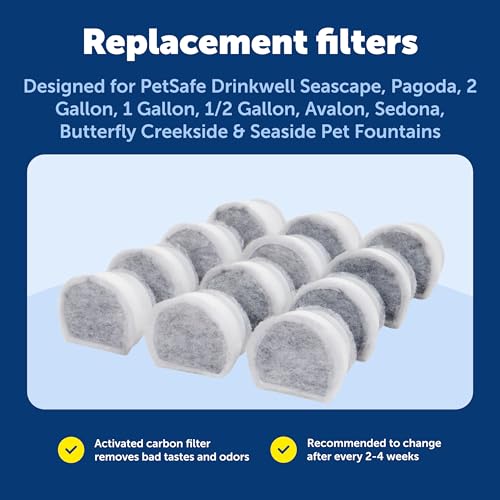 Image of PetSafe Drinkwell Pet Fountain Replacement Carbon Filters, 12 Filters | Certified Fit for Drinkwell Fountains, 50% More Carbon Than Generic Brands, 2-4 Weeks Filtration per Filter